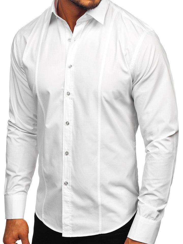 Bílá pánská elegantní košile s dlouhým rukávem Bolf 6944