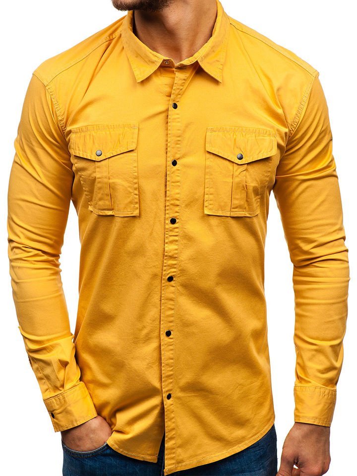 Hořcicová pánská košile s dlouhým rukávem Bolf 2058-1