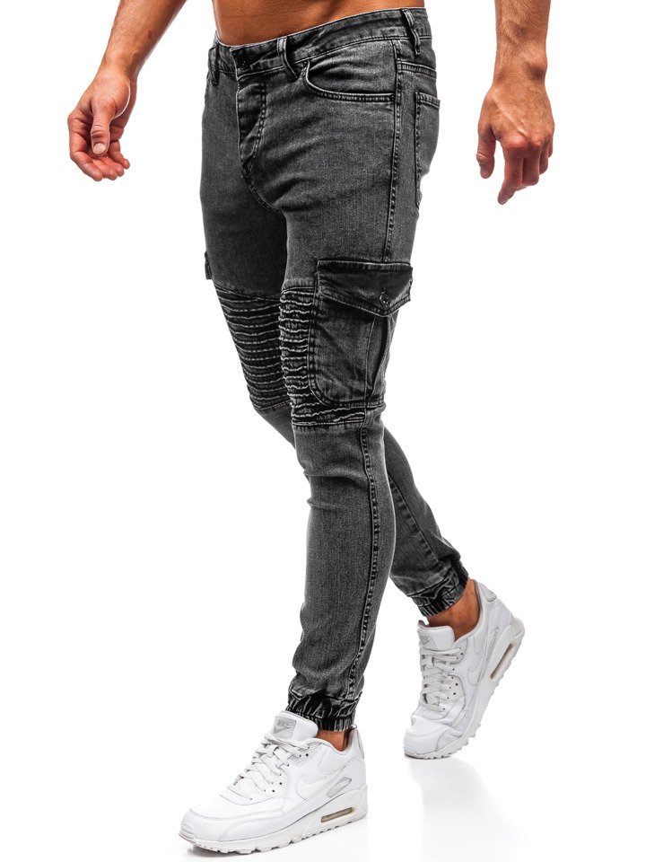 Černé pánské džínové jogger kalhoty Bolf 1064