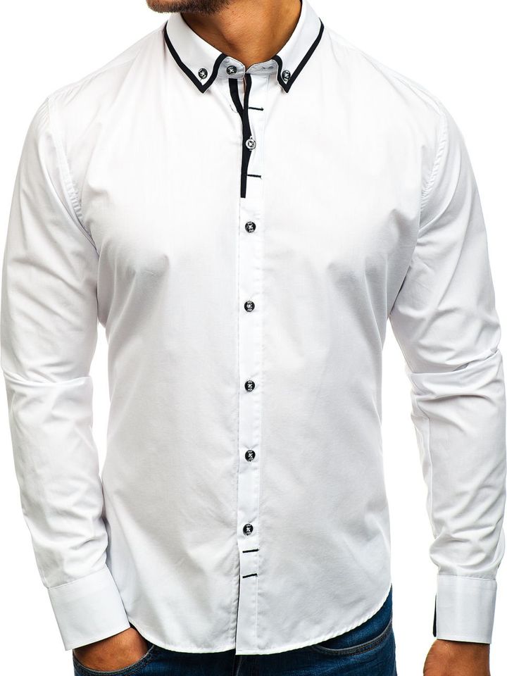 Bílá pánská elegantní košile s dlouhým rukávem Bolf 8824