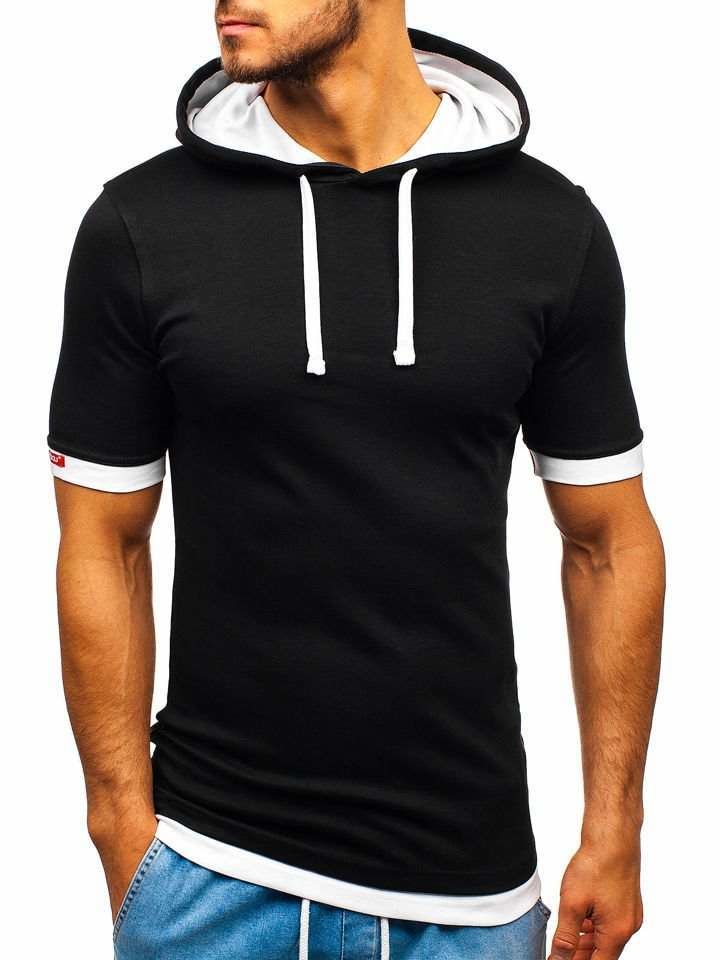 Černo-bílé pánské tričko s kapucí Bolf 08-1