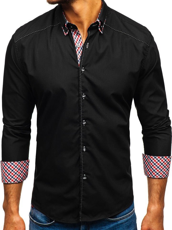 Černá pánská košile s dlouhým rukávem Bolf 3707