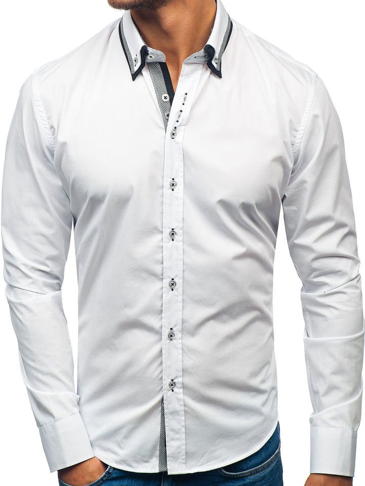 Bílá pánská elegantní košile s dlouhým rukávem Bolf 3704-1