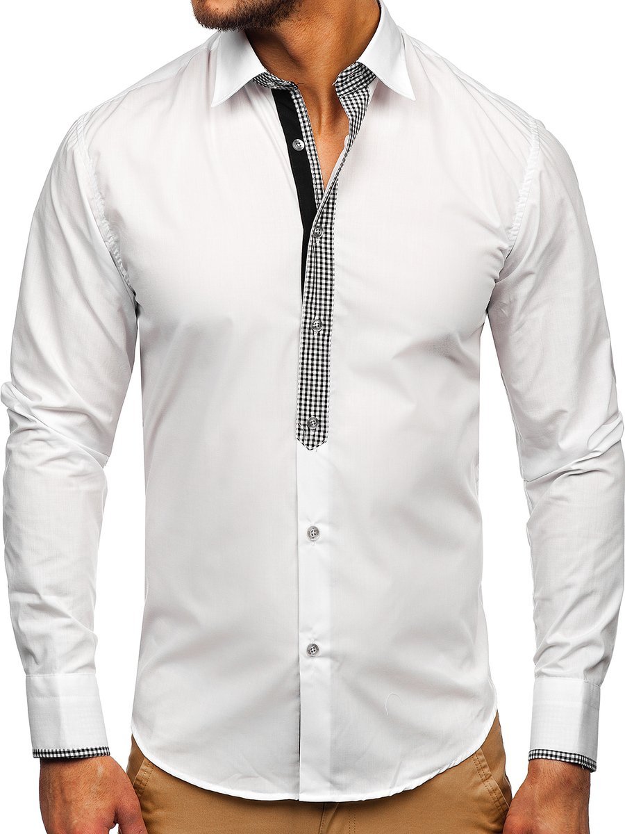 Bílá pánská elegantní košile s dlouhým rukávem Bolf 6873