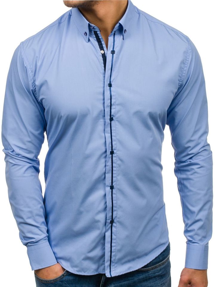 Blankytná pánská elegantní košile s dlouhým rukávem Bolf 7726