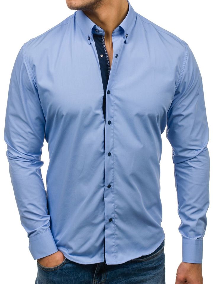 Blankytná pánská elegantní košile s dlouhým rukávem Bolf 7723
