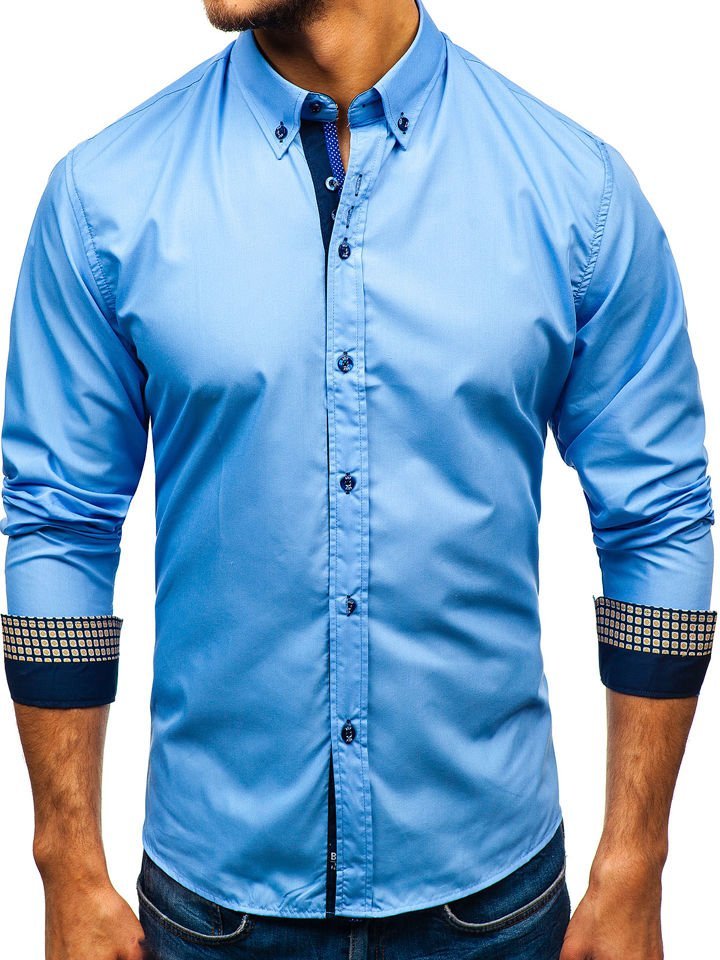 Blankytná pánská elegantní košile s dlouhým rukávem Bolf 8840