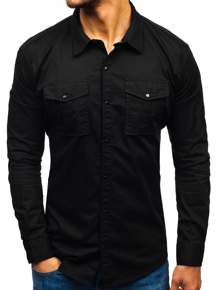Černá pánská košile s dlouhým rukávem Bolf 2058-1
