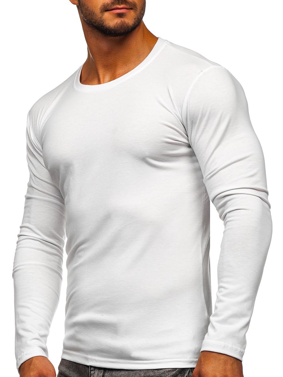 Bílé pánské tričko s dlouhým rukávem bez potisku Bolf 2088L