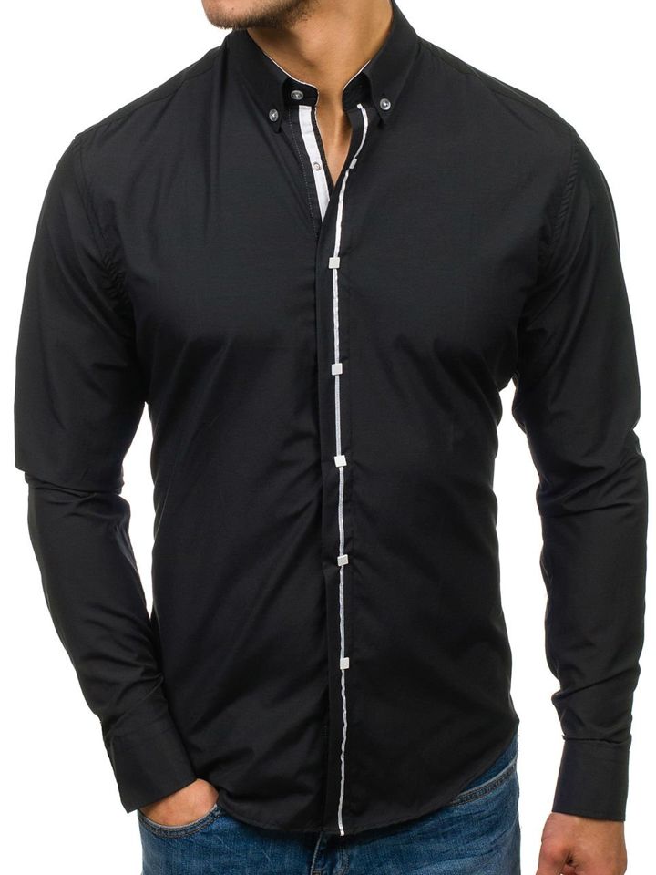 Černá pánská elegantní košile s dlouhým rukávem Bolf 7726
