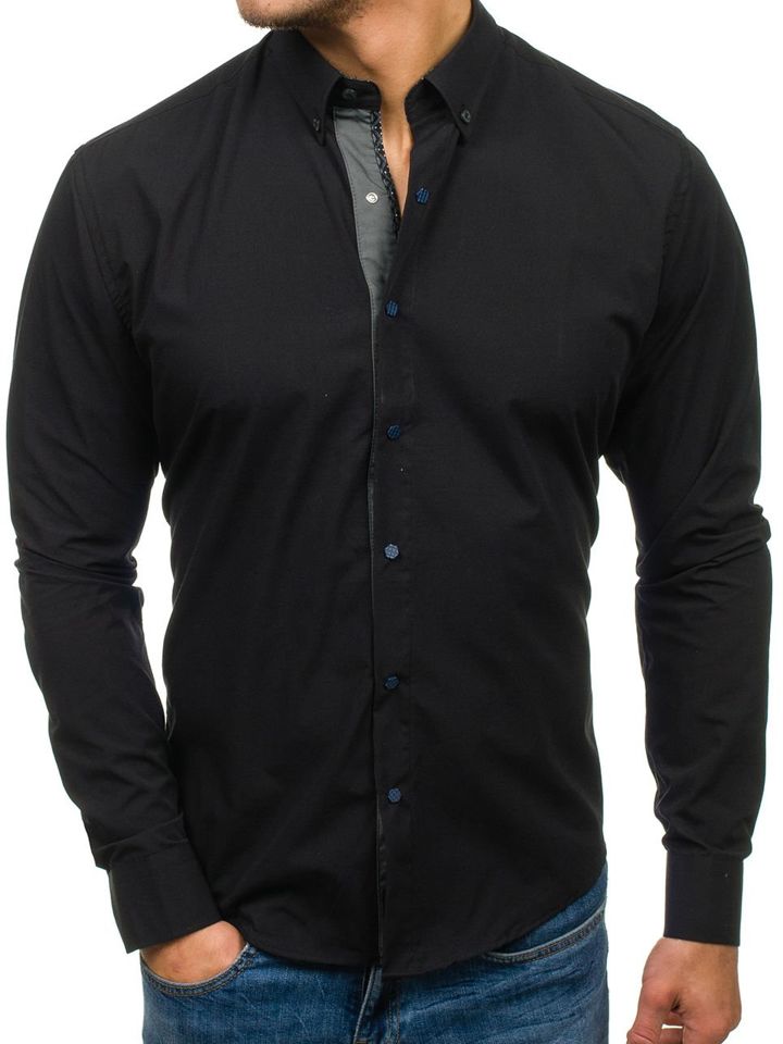 Černá pánská elegantní košile s dlouhým rukávem Bolf 7723