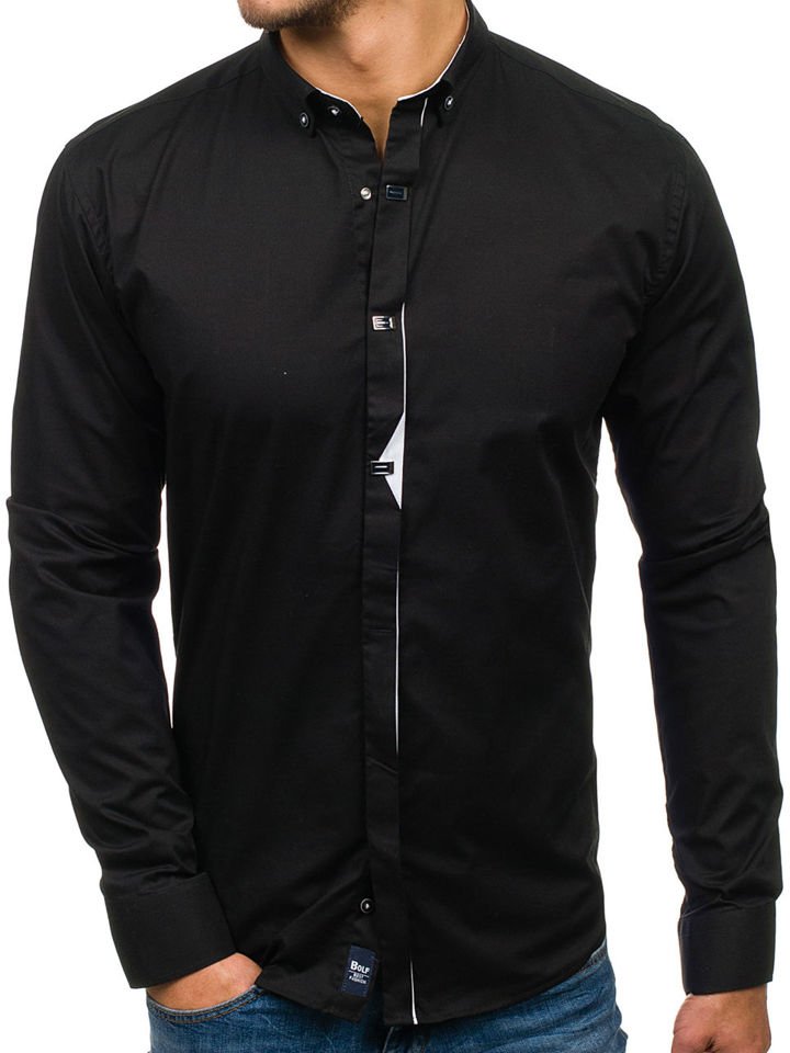 Černá pánská elegantní košile s dlouhým rukávem Bolf 7711