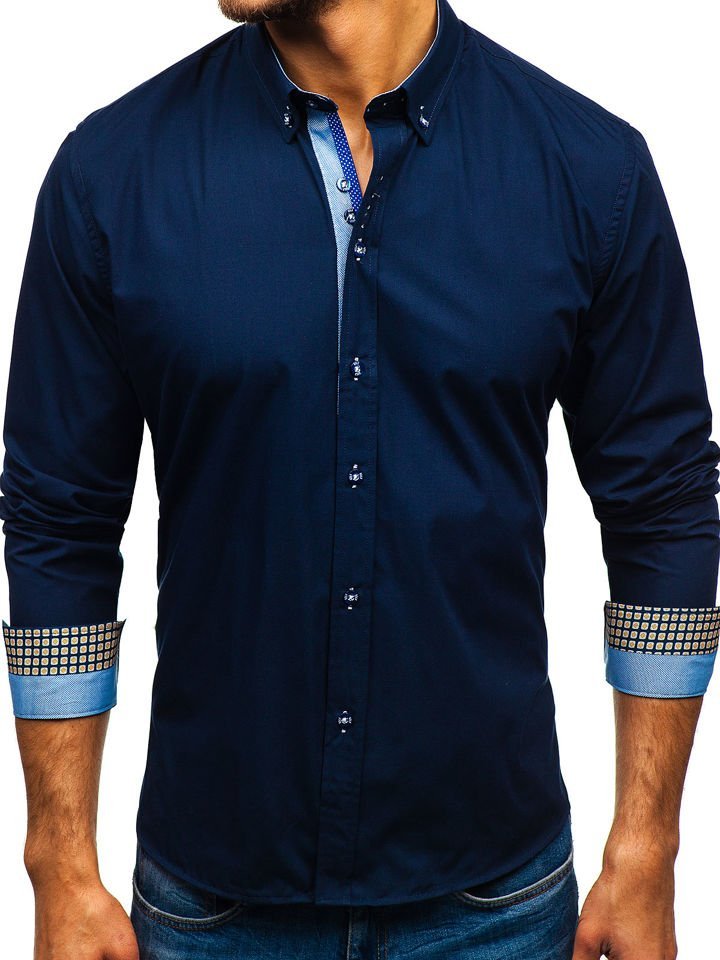 Tmavě modrá pánská elegantní košile s dlouhým rukávem Bolf 8840
