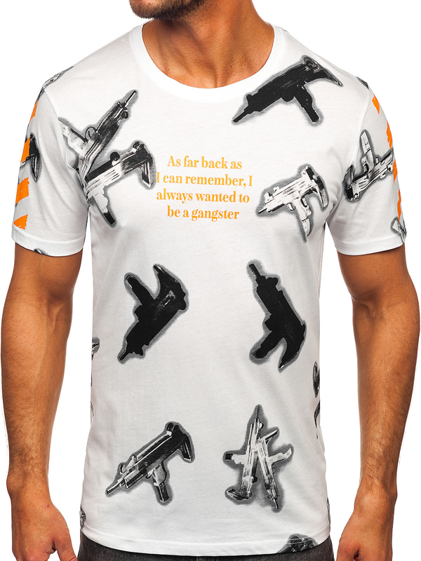 Bílé pánské bavlněné tričko s potiskem Bolf MPO3471