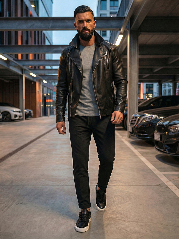 Černý pánský koženkový křivák bunda Bolf 11Z8056