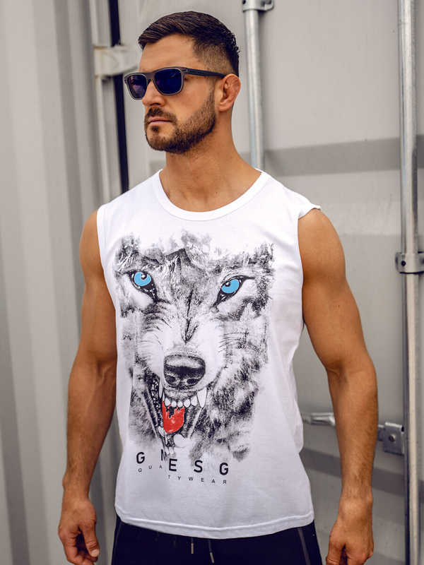 Bílé pánské tílko s potiskem tank top Bolf 14824A