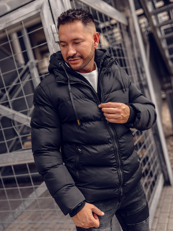 Černá pánská prošívaná zimní bunda Bolf 7325A