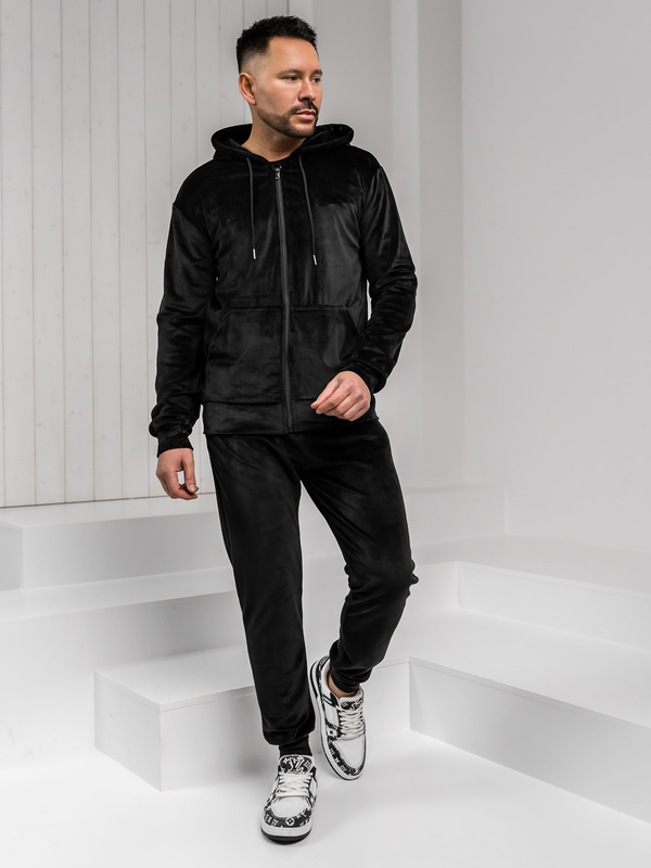 Černá pánská velurová tepláková souprava s kapucí Bolf 8C1538A1