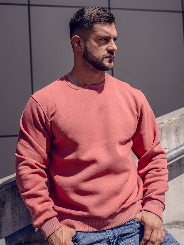 Lososová pánská silná mikina bez kapuce Bolf 2001A