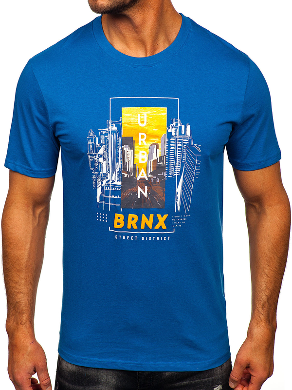 Modré pánské bavlněné tričko s potiskem Bolf MPO3452