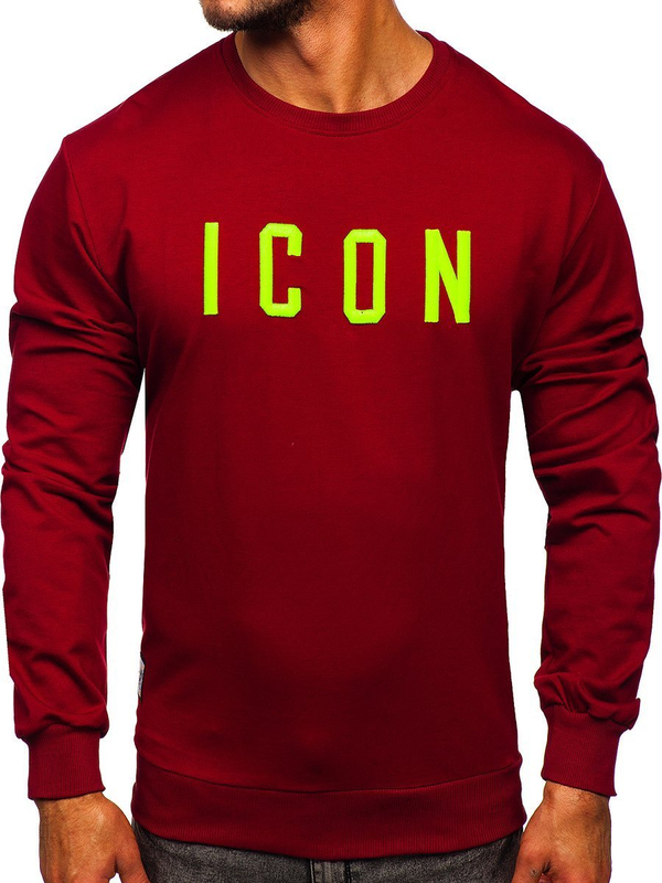 Vínová pánská mikina bez kapuce s vyšívaným potiskem 3D Bolf 146176