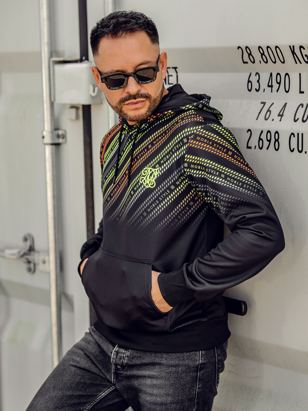 Černá pánská mikina s kapucí a potiskem Bolf HM258