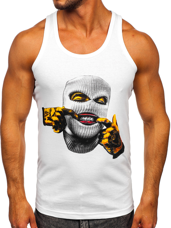 Bílé pánské tílko s potiskem tank top Bolf 14844