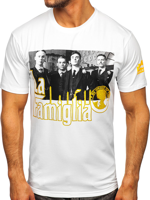 Bílé pánské tričko s aplikacemi Bolf 2824