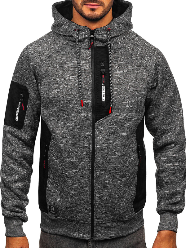 Antracitová pánská zateplená mikina s kapucí Bolf TC1306