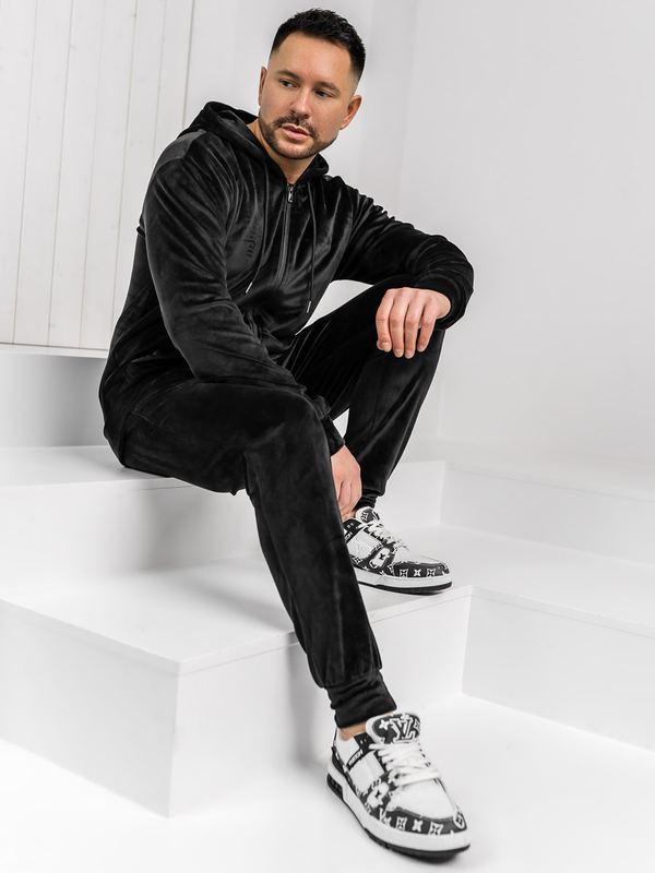 Černá pánská velurová tepláková souprava s kapucí Bolf 8C1538