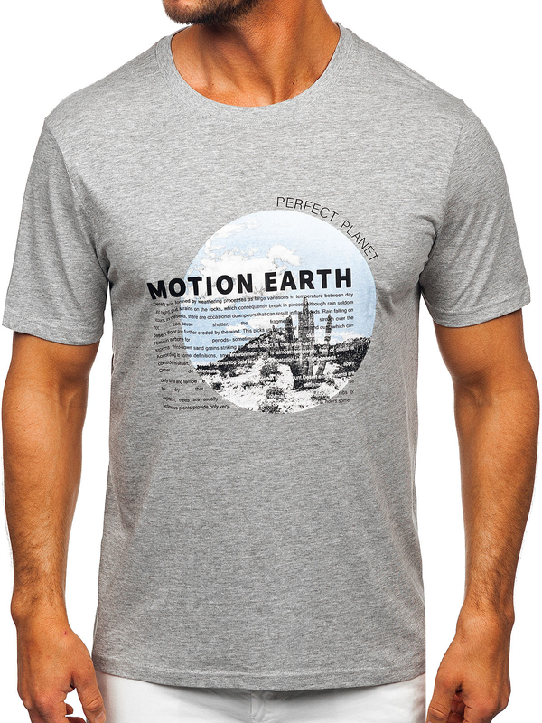 Šedé pánské bavlněné tričko s potiskem Bolf MPO3466