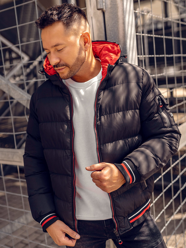 Černo-červená pánská prošívaná oboustranná zimní bunda Bolf 7410A