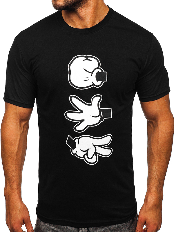 Černé pánské bavlněné tričko s potiskem Bolf KS1997