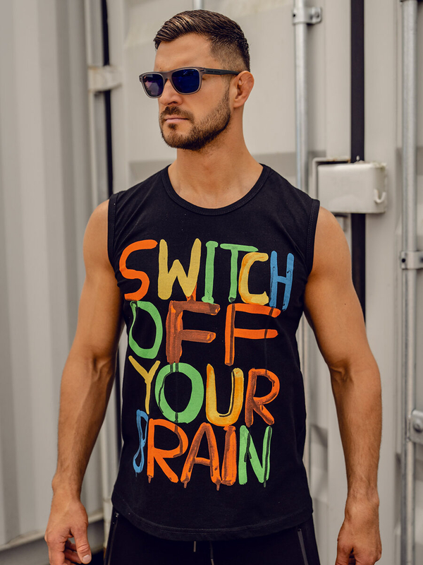 Černé pánské tílko s potiskem tank top Bolf 14803A-1