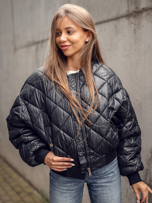 Černá dámská prošívaná přechodová bunda bomber Bolf J9089