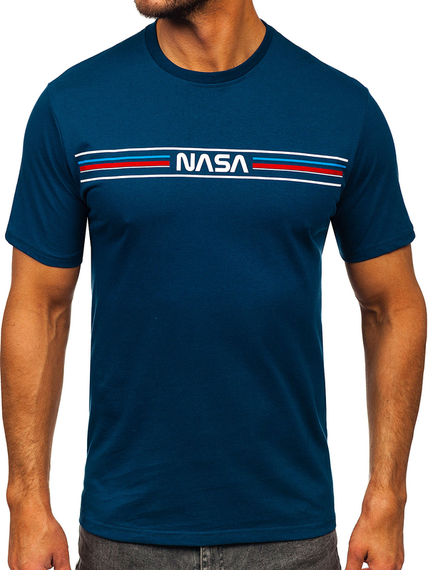 Tmavě modré pánské bavlněné tričko s potiskem Bolf 5052