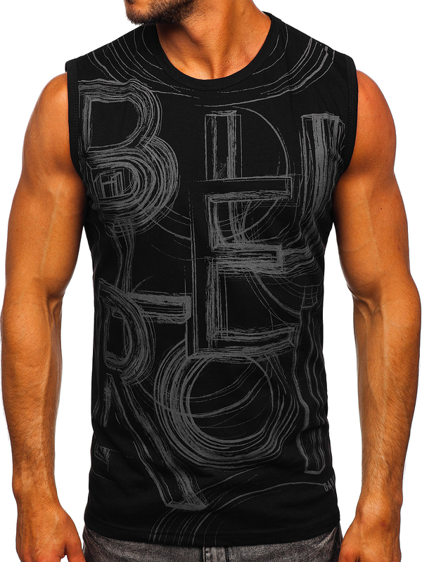 Černo-grafitové pánské tílko s potiskem tank top Bolf 14818