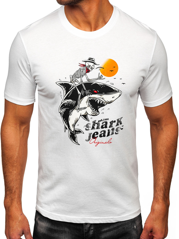 Bílé pánské bavlněné tričko s potiskem Bolf MPO3502