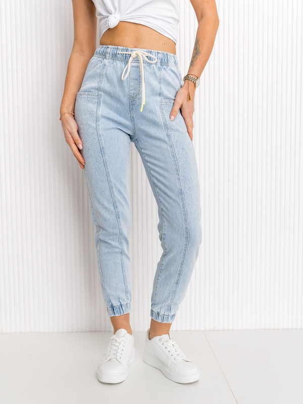 Blankytné dámské flitrové džíny mom fit Bolf BF108