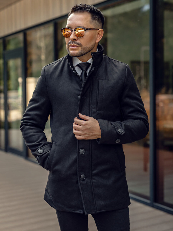 Černý pánský zimní kabát se stojáčkem Bolf M3129A