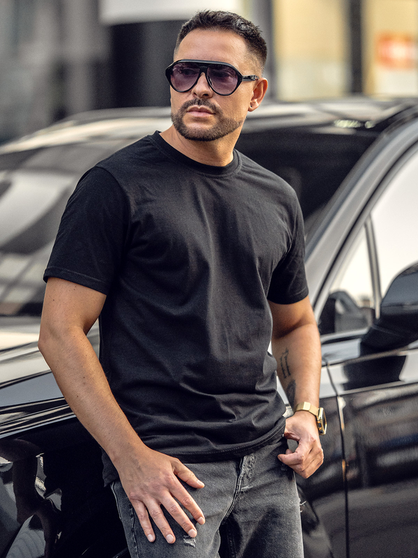 Černé bavlněné pánské tričko bez potisku Bolf 14291A