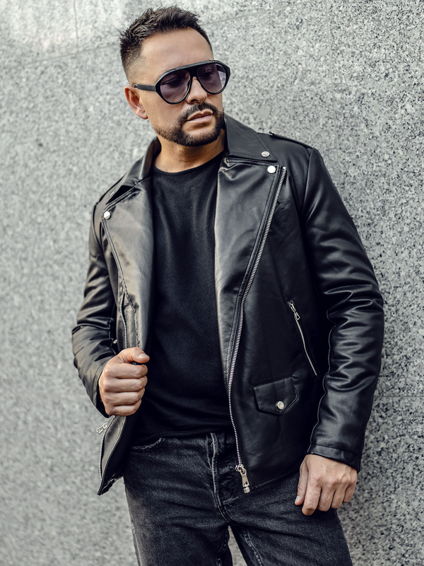 Černý pánský koženkový křivák bunda Bolf 11Z8014