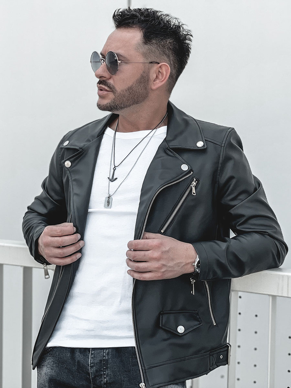 Černý pánský koženkový křivák bunda Bolf 0006-A