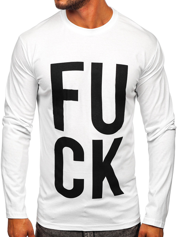 Bílé pánské tričko s dlouhým rukávem a s potiskem Bolf 146740