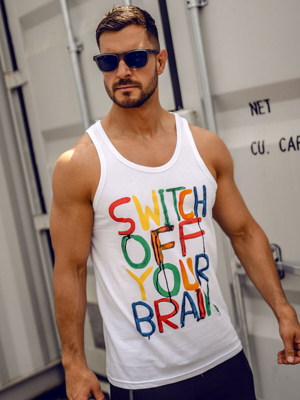 Bílé pánské tílko s potiskem tank top Bolf 14837A
