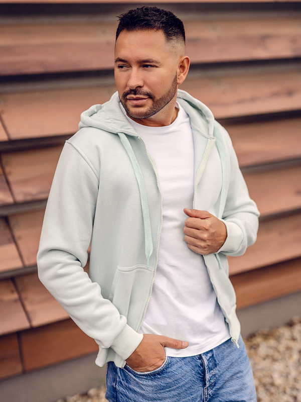 Světle mentolová pánská silná mikina na zip s kapucí Bolf 2008A