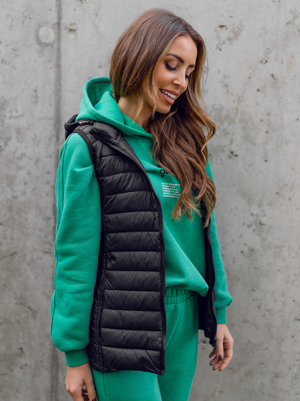 Černá dámská prošívaná vesta s kapucí Bolf 23039A