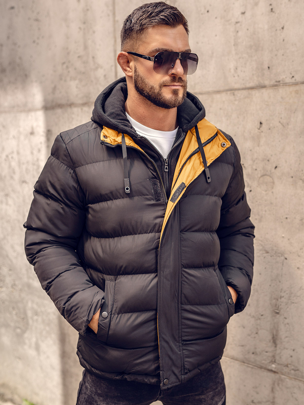 Černá pánská prošívaná zimní bunda Bolf 7145A