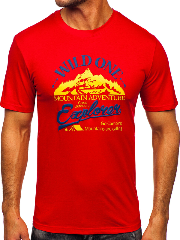 Červené pánské bavlněné tričko s potiskem Bolf MPO3484