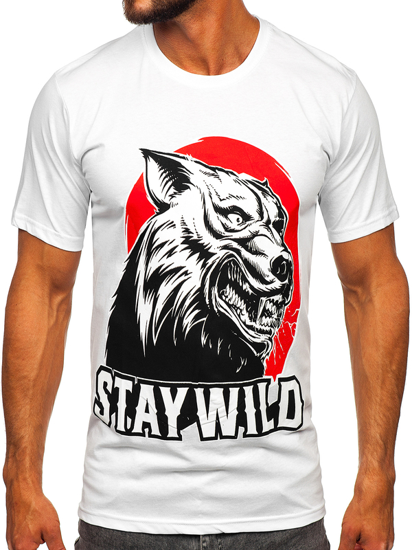 Bílé pánské bavlněné tričko s potiskem Bolf 143021